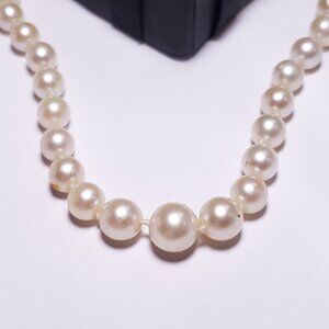 Estate 3.8-7.0mm Natural Cultured Pearl knotted 14Kt WG 14" choker Necklace22778